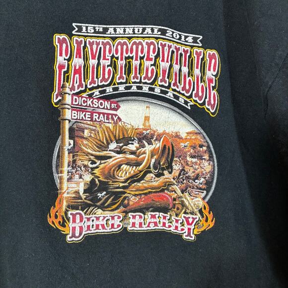 Black T-shirt Motorcycle Rally USA 2014 Fayetteville Arkansas Hog Biker - Picture 6 of 6
